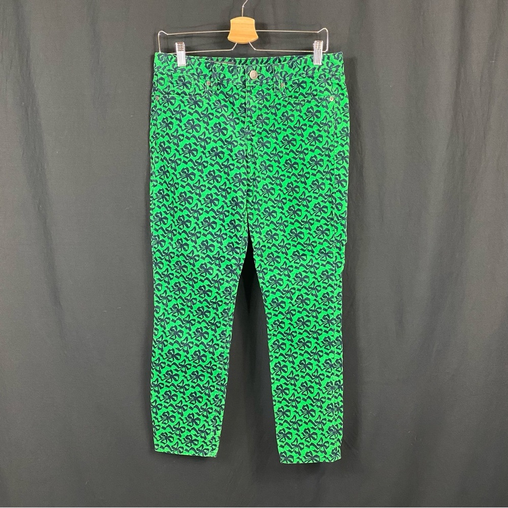 J. Crew Toothpick Green Bow Patterned Women's Corduroy Pants Sz. 29
